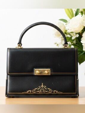 Vintage Scuola del Cuoio 950s Purse Blue Gold Embossed Italy Hand Crafted